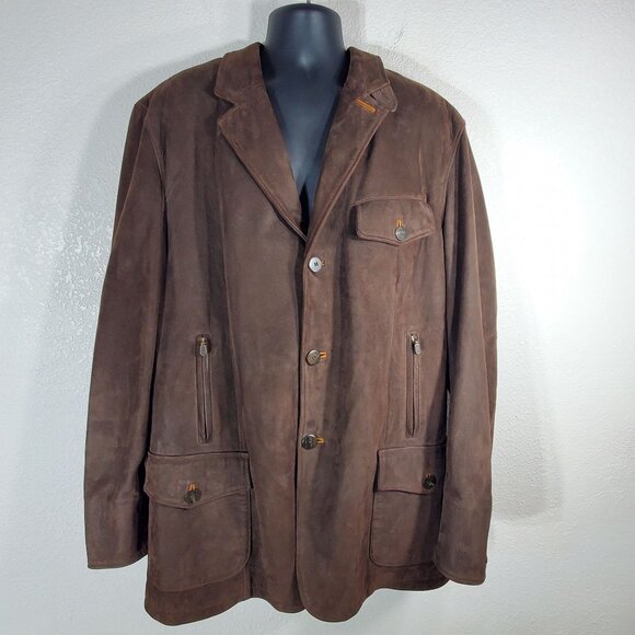 Orvis Mens Size 48 L Brown Genuine Leather Bandera Blazer Hunting Jacket Coat - Picture 13 of 13